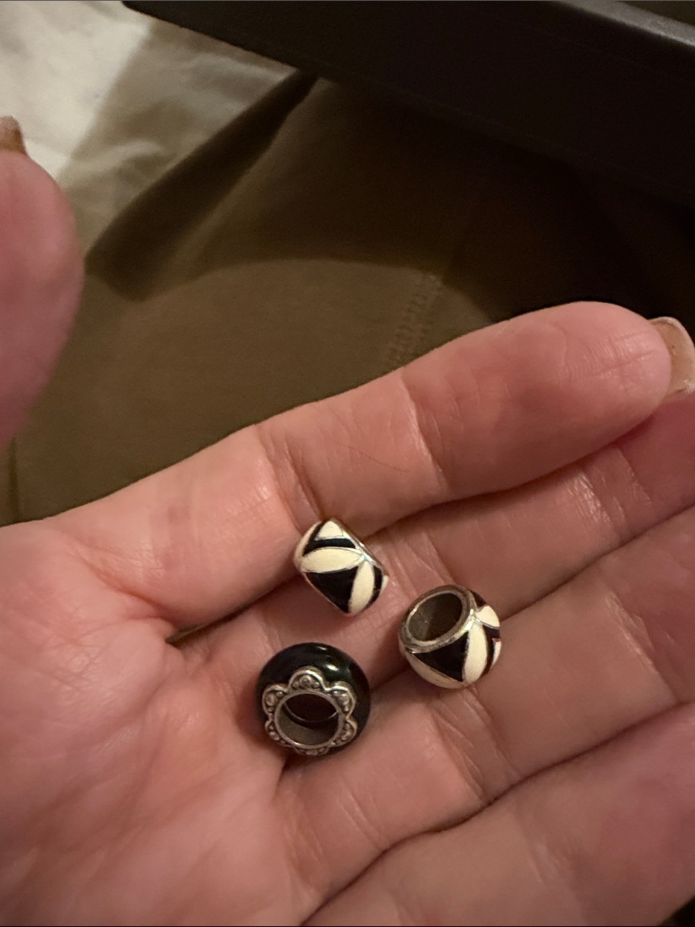 Brighton Black and Cream Enamel beads and solid black bead